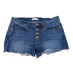 LOFT Women's Denim Button-Front Cutoff Shorts in Blue